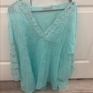 MISSLOOK Light Blue Lace Embroidered Blouse